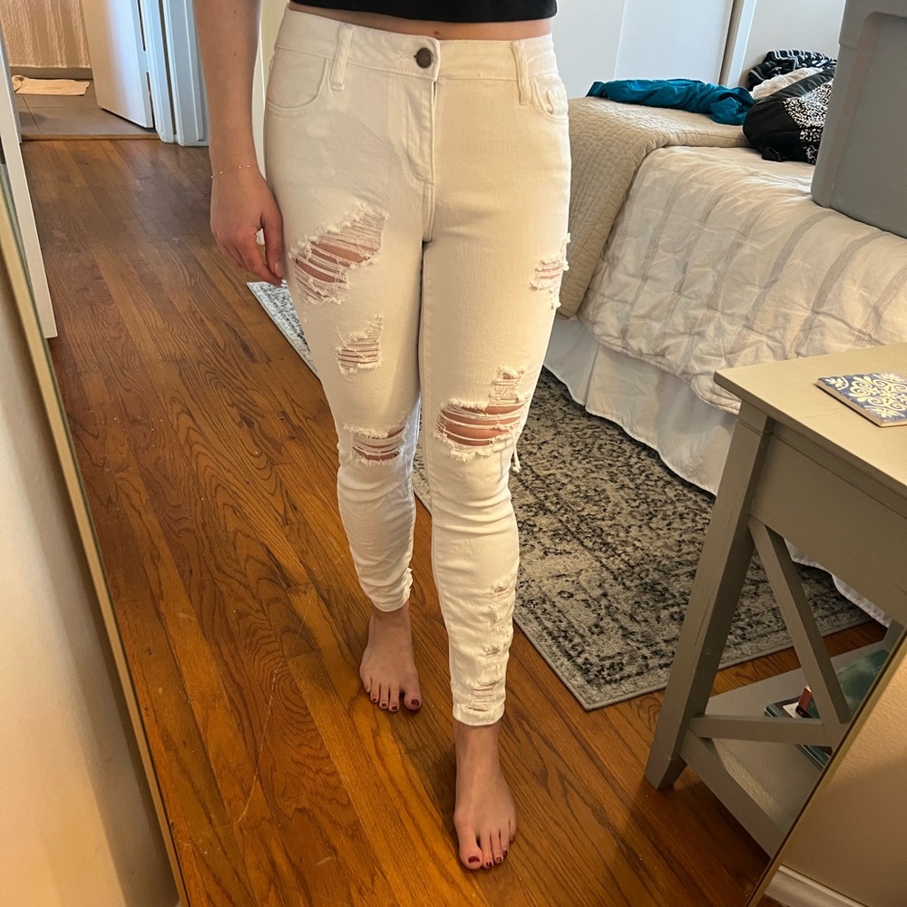 White Ripped Distressed Skinny Denim Jeans 25